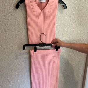 Zara Pink Ribbed Midi Pencil Skirt Set